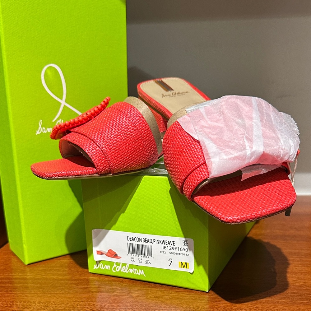 Sam Edelman Pink Woven Bead Slide Mules